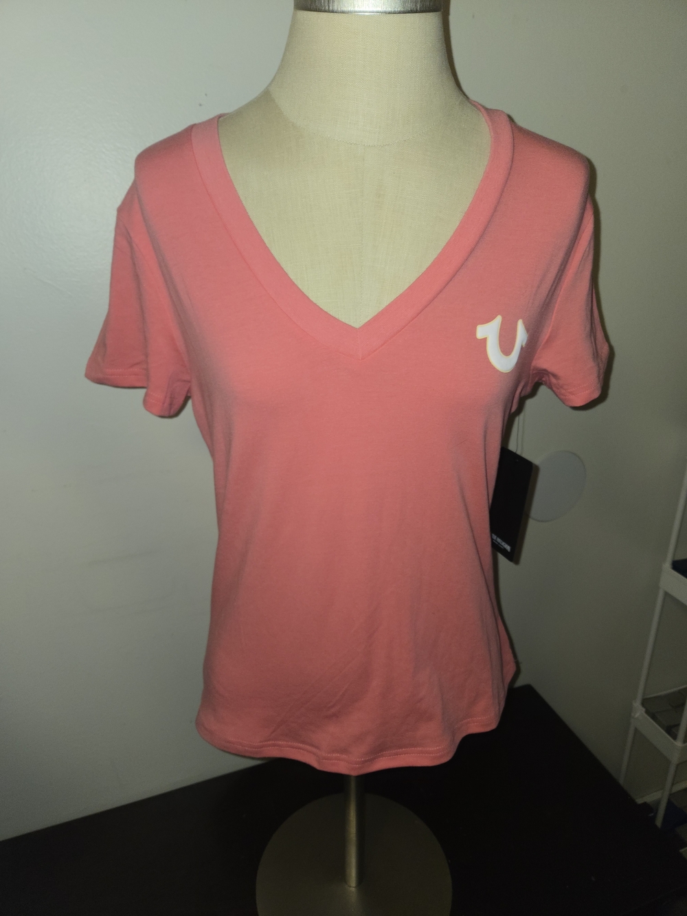 Nwt True Religion Women's Coral V-Neck Logo Tee Small